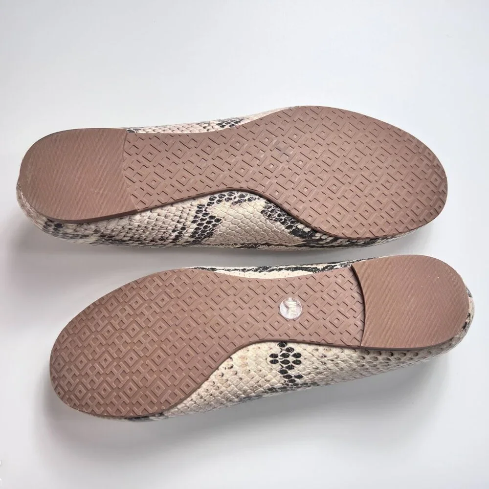 TORY BURCH Reva Ballet Roccia Python Flats with Metal Logo 7.5